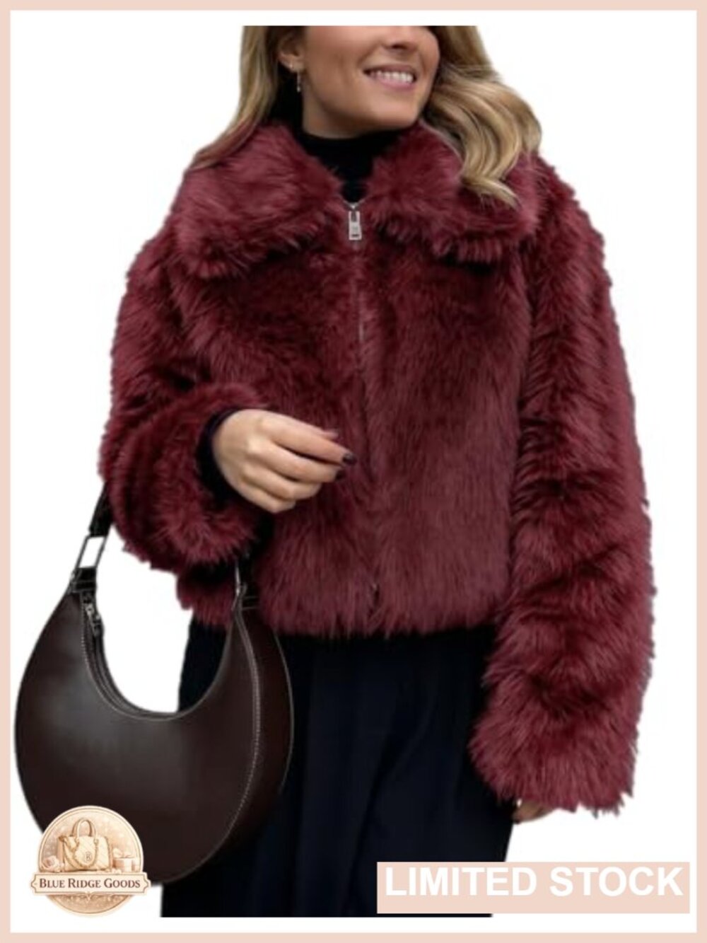 Women's Faux Fur Coat Zip Up Cropped Fluffy Fur Jacket